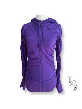 Athleta Ruched Full Zip Athletic Hoodie Jacket Purple Activewear Size Small Tall